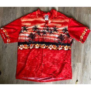 Vintage Original Hawaiian Togs Mens 2XL Button Shirt Red Palm Tees Floral Beach
